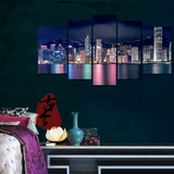 现代客厅风景装饰画 城市夜景餐厅挂画壁画 香港无框画五联油画