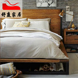 新款美式复古田园风铁艺实木双人床做旧简易双人床做旧简约单人床