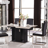 黑色大理石面餐桌长方型餐桌椅组合客厅大小户弄家用饭桌复古餐台