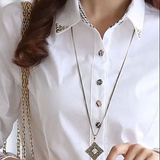 寸衫女春秋职业女装领子带钻白衬衫女长袖韩版工作服修身打底衬衣