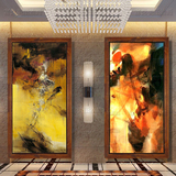 简约时尚手绘油画抽象临摹赵无极装饰画玄关竖版挂画客厅有框画