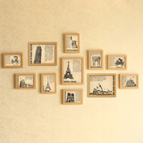 欧式11框原木色照片墙客厅纯实木照片墙创意欧式相框墙相片墙包邮
