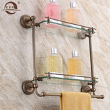 全铜仿古置物架 卫浴毛巾架玻璃化妆台单层带杆卫生间浴室置物架