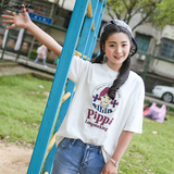卡桑霓少女夏装韩版卡通印花短袖t恤女宽松中学生春夏装打底衫潮