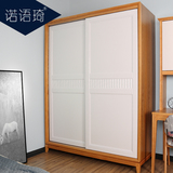 北欧简约现代实木推门衣柜小户型卧室移门衣柜带顶柜两门趟门衣柜