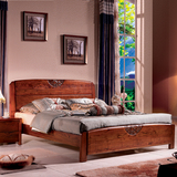 现代中式全实木床简约雕花1.5米单人床1.8米双人大床婚床卧室家具