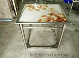 80*80*70豪华全不锈钢烤火桌架加厚钢化玻璃四方桌折叠拆装餐桌烤