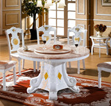 特价餐桌 欧式餐桌 白色实木圆形餐桌 天然人造大理石餐桌椅组合