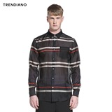 TRENDIANO新男装夏装潮休闲时尚条纹透视长袖衬衫衬衣3152010610