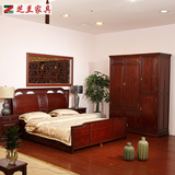 缅甸花梨新中式家具定制烫蜡红木双人床花梨木古典卧室家具实木床