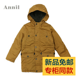 安奈儿男童装2015冬季新款 正品 加绒里中长款棉风衣外套AB545562