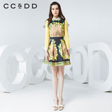 CCDD2016春装新款女复古印花拼接波点长袖衬衫民族风上衣C51R057
