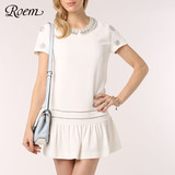 ROEM韩国罗燕夏季镶钻镂空褶皱连衣裙RCOW42506C专柜正品