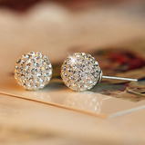 韩国正品925银闪闪亮球形满钻石耳钉耳环饰品防过敏气质女甜美