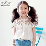 船鼠女童短袖衬衫夏装蕾丝刺绣白色宝宝上衣2016韩版童装儿童衬衣