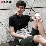 夏季拼接男士短袖t恤韩版修身有翻领学生个性青年polo衫日系潮牌