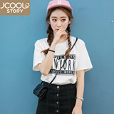 韩国字母简约上衣韩版夏季宽松短袖T恤女韩范中袖半袖学生白色潮