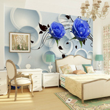 无缝大型壁画立体电视背景墙壁纸卧室客厅蓝色玫瑰墙纸壁画墙布