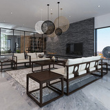 新中式实木沙发组合 新古典简约现代样板房三人沙发 禅意家具定制