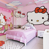 kitty猫儿童房卡通卧室背景墙纸壁画公主房女孩粉色ktv壁纸无纺布