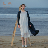 池希2016春季新款原创设计师女装桑蚕丝棉白色连衣裙CX6L25