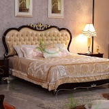 欧式床 1.8米新古典床实木双人床 黑檀钢琴漆公主床 别墅真皮婚床