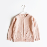 2015秋冬女儿童毛衣新品宝宝圆领全棉线套头粉色口袋长袖针织衫