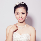 梦智新娘 韩式珍珠项链头饰三件套 结婚皇冠婚礼首饰品 婚纱配饰