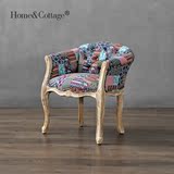 HC 美式经典沙发椅 单人橡木架复古做旧梳妆椅酒店餐厅欧式圈椅子