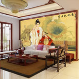 中式古典美女仕女图贵妃执扇大型3d壁画客厅卧室沙发电视背景墙纸
