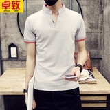 夏季短袖T恤男士加肥加大码短袖polo衫立领半袖韩版青少年潮男装