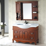 欧式浴室柜组合，橡木实木落地柜卫生间洗脸盆洗漱台一体陶瓷盆