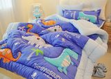 韩国进口 蓝色小恐龙衍缝棉被儿童床品2件套/床上用品套件 蓝色