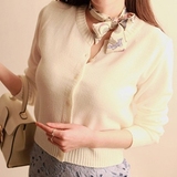 韩国代购春装女装韩版纯色修身毛衣外套圆领长袖短款薄开衫针织衫