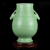景德镇陶瓷器花瓶摆件客厅青瓷双耳鹿头尊中式仿古玄关家居装饰品