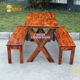 实木餐桌椅组合 长条桌椅凳子 松木餐桌餐凳 长方形桌 双人凳