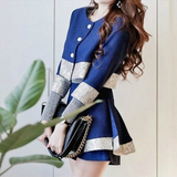 2016春季新款韩版大码修身小香风连衣裙女装显瘦两件套装裙子外套