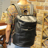 圆筒PU韩版背包大容量单肩书包男士多功能双肩包旅行水桶行李包