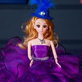 芭比婚纱娃娃拖尾新娘摆件梦幻白色紫色灰姑娘生日礼物白雪公主