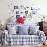 欧式地中海蓝定制棉麻布艺客厅组合沙发垫沙发套沙发巾沙发罩坐垫