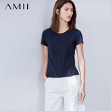 Amii旗舰店2016夏装新款女装纯棉休闲修身显瘦短袖大码T恤基础