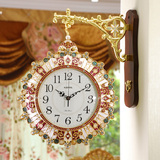 欧式奢华精美双面挂钟客厅创意时尚大号时钟两面田园静音石英钟表