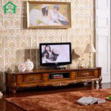 欧式实木电视柜2米实木雕花客厅家具木面美式电视柜茶几地柜组合