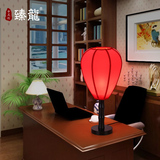 现代中式台灯复古实木客厅卧室书房创意调光木质羊皮酒店装饰灯具
