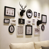 柒格子 美式复古实木照片墙 鹿犀牛挂墙装饰客厅餐厅创意相框组合