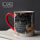 美国LANG 陶瓷厚实咖啡杯马克杯奶茶杯水杯 圣诞红色麋鹿浣熊