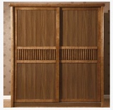 现代中式实木推拉门衣柜橡木移门衣柜1.8米衣橱两门收纳柜现货