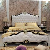 美式实木床白色皮床欧式床双人床实木床1.8米橡木床雕花真皮床1.5