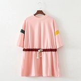 塔卡沙 2016夏装新款女装 森女系卡通印花收腰宽松中袖粉色连衣裙