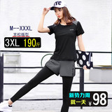 瑜伽服套装韩版宽松假两件显瘦健身房跑步服短袖女大码胖mm200斤